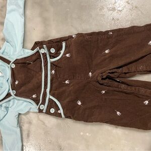 Brown Corduroy Overalls with Light Blue Shirt